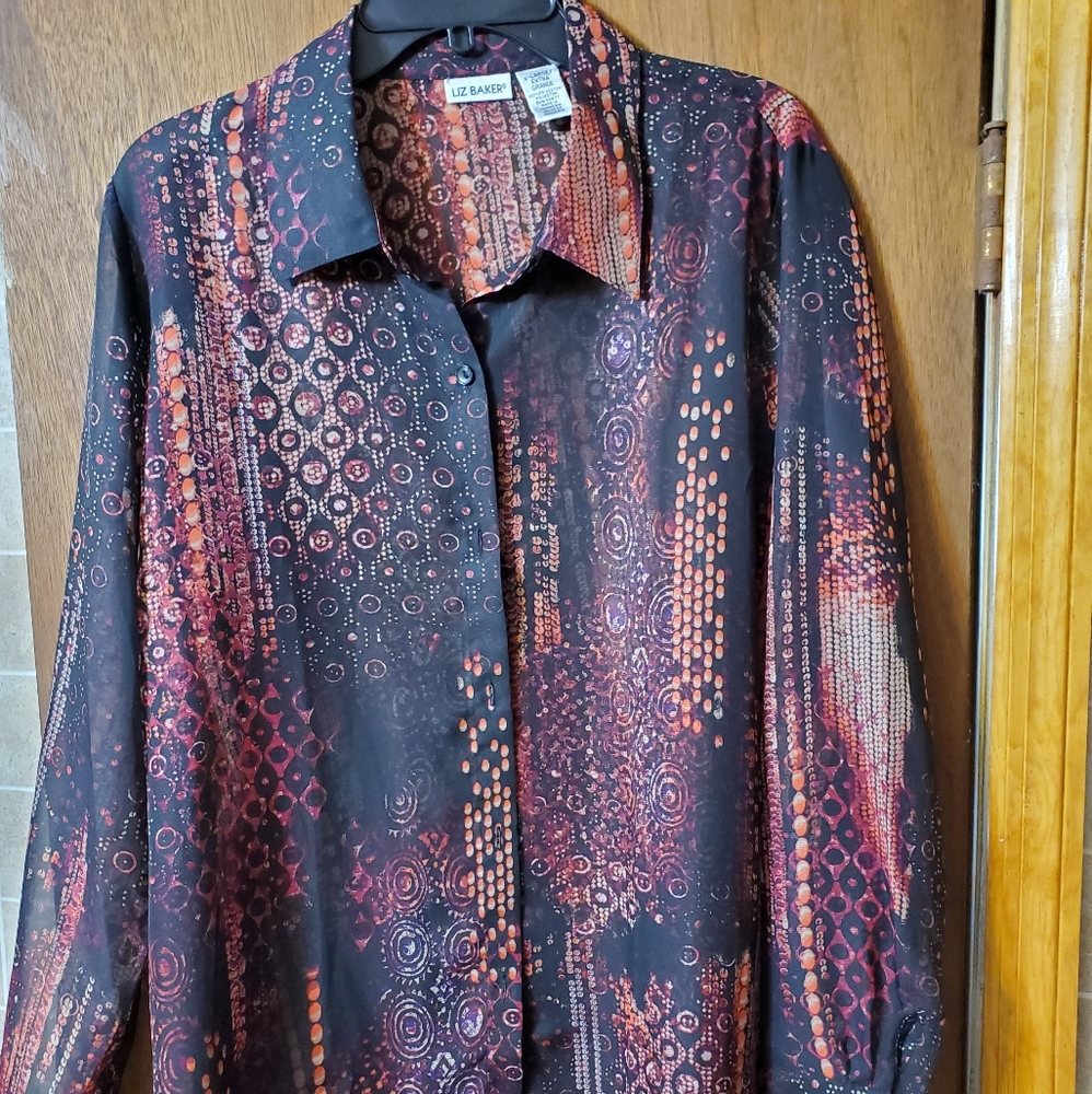 Liz Baker XL sheer dress button down blouse